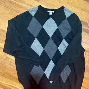 Men's Black and Gray Argyle Sweater 3XL- Geoffrey Beene